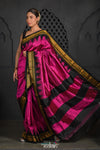 Virasat ~ Handloom Ilkal Pure Silk with Silk Mark in Beautiful Contrast Pallu ~ Pink Black - verymuchindian.com