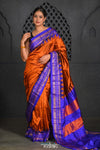 Virasat ~ Handloom Ilkal Pure Silk with Silk Mark in Beautiful Contrast Pallu ~ Rust Blue - verymuchindian.com