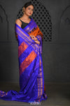 Virasat ~ Handloom Ilkal Pure Silk with Silk Mark in Beautiful Contrast Pallu ~ Rust Blue - verymuchindian.com