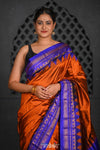 Virasat ~ Handloom Ilkal Pure Silk with Silk Mark in Beautiful Contrast Pallu ~ Rust Blue - verymuchindian.com