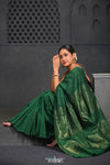 Virasat ~ Handloom Pure Cotton Paithani in Green with Zari Lines - verymuchindian.com