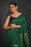 Virasat ~ Handloom Pure Cotton Paithani in Green with Zari Lines - verymuchindian.com