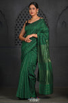 Virasat ~ Handloom Pure Cotton Paithani in Green with Zari Lines - verymuchindian.com