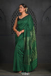 Virasat ~ Handloom Pure Cotton Paithani in Green with Zari Lines - verymuchindian.com