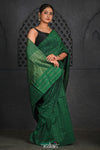 Virasat ~ Handloom Pure Cotton Paithani in Green with Zari Lines - verymuchindian.com
