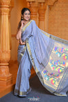 Virasat ~ Handloom Pure Cotton Paithani with Asawali Pallu in Blue Lilac - verymuchindian.com