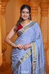 Virasat ~ Handloom Pure Cotton Paithani with Asawali Pallu in Blue Lilac - verymuchindian.com