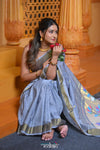 Virasat ~ Handloom Pure Cotton Paithani with Asawali Pallu in Blue Lilac - verymuchindian.com