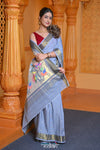 Virasat ~ Handloom Pure Cotton Paithani with Asawali Pallu in Blue Lilac - verymuchindian.com