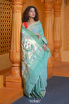 Virasat ~ Handloom Pure Cotton Paithani with Asawali Pallu in Sea Green - verymuchindian.com