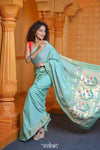 Virasat ~ Handloom Pure Cotton Paithani with Asawali Pallu in Sea Green - verymuchindian.com