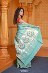 Virasat ~ Handloom Pure Cotton Paithani with Asawali Pallu in Sea Green - verymuchindian.com