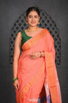 Virasat ~ Handloom Pure Cotton Paithani with Fancy Peacock Pallu in Peach - verymuchindian.com