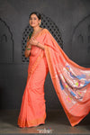 Virasat ~ Handloom Pure Cotton Paithani with Fancy Peacock Pallu in Peach - verymuchindian.com
