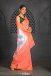 Virasat ~ Handloom Pure Cotton Paithani with Fancy Peacock Pallu in Peach - verymuchindian.com