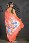 Virasat ~ Handloom Pure Cotton Paithani with Fancy Peacock Pallu in Peach - verymuchindian.com