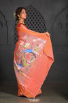 Virasat ~ Handloom Pure Cotton Paithani with Fancy Peacock Pallu in Sunset Orange - verymuchindian.com