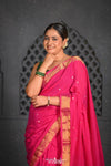 Virasat ~ Handloom Pure Cotton Paithani with Lotus Pallu in Magenta Pink - verymuchindian.com