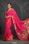 Virasat ~ Handloom Pure Cotton Paithani with Lotus Pallu in Magenta Pink - verymuchindian.com