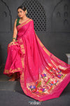 Virasat ~ Handloom Pure Cotton Paithani with Lotus Pallu in Magenta Pink - verymuchindian.com