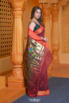 Virasat ~ Handloom Pure Cotton Paithani with Lotus Pallu in Maroon - verymuchindian.com