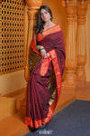 Virasat ~ Handloom Pure Cotton Paithani with Lotus Pallu in Maroon - verymuchindian.com