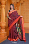 Virasat ~ Handloom Pure Cotton Paithani with Lotus Pallu in Maroon - verymuchindian.com