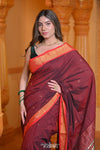 Virasat ~ Handloom Pure Cotton Paithani with Lotus Pallu in Maroon - verymuchindian.com