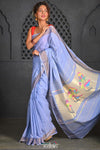 Virasat ~ Handloom Pure Cotton Paithani with Lotus Pallu in Powder Blue - verymuchindian.com