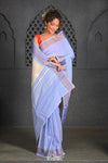 Virasat ~ Handloom Pure Cotton Paithani with Lotus Pallu in Powder Blue - verymuchindian.com