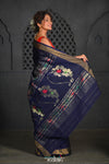 Virasat ~ Handloom Pure Cotton Paithani with Nath Pallu in Dark Blue - verymuchindian.com