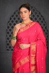 Virasat ~ Handloom Pure Cotton Paithani with Pichwai Lotus Pallu in Delight Pink - verymuchindian.com