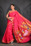 Virasat ~ Handloom Pure Cotton Paithani with Pichwai Lotus Pallu in Delight Pink - verymuchindian.com