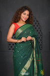 Virasat ~ Handloom Pure Cotton Paithani with Pichwai Pallu in Dark Green - verymuchindian.com