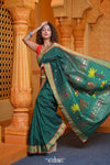 Virasat ~ Handloom Pure Cotton Paithani with Pichwai Pallu in Fern Green with Red Border - verymuchindian.com