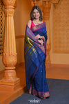 Virasat ~ Handloom Pure Cotton Paithani with Pichwai Pallu in Indigo Blue - verymuchindian.com