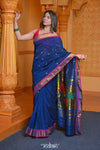 Virasat ~ Handloom Pure Cotton Paithani with Pichwai Pallu in Indigo Blue - verymuchindian.com