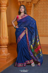 Virasat ~ Handloom Pure Cotton Paithani with Pichwai Pallu in Indigo Blue - verymuchindian.com
