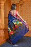 Virasat ~ Handloom Pure Cotton Paithani with Pichwai Pallu in Indigo Blue - verymuchindian.com