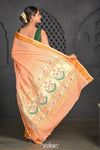 Virasat ~ Handloom Pure Cotton Paithani with Revival Asawali Pallu in Light Peach - verymuchindian.com