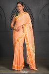 Virasat ~ Handloom Pure Cotton Paithani with Revival Asawali Pallu in Light Peach - verymuchindian.com