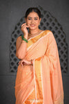 Virasat ~ Handloom Pure Cotton Paithani with Revival Asawali Pallu in Light Peach - verymuchindian.com
