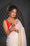 Virasat ~ Handloom Pure Cotton Paithani with Revival Asawali Pallu in Off White - verymuchindian.com