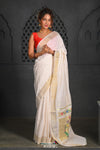 Virasat ~ Handloom Pure Cotton Paithani with Revival Asawali Pallu in Off White - verymuchindian.com