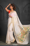 Virasat ~ Handloom Pure Cotton Paithani with Revival Asawali Pallu in Off White - verymuchindian.com