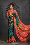Virasat ~ Handloom Pure Gajji Silk Bandhani Saree in Green with Red Pallu - verymuchindian.com