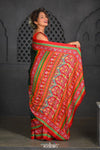 Virasat ~ Handloom Pure Gajji Silk Bandhani Saree in Green with Red Pallu - verymuchindian.com