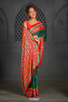 Virasat ~ Handloom Pure Gajji Silk Bandhani Saree in Green with Red Pallu - verymuchindian.com