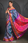 Virasat ~ Handloom Pure Silk Brocade Maharani Paithani with Contrast Pallu in Peacock Blue - verymuchindian.com