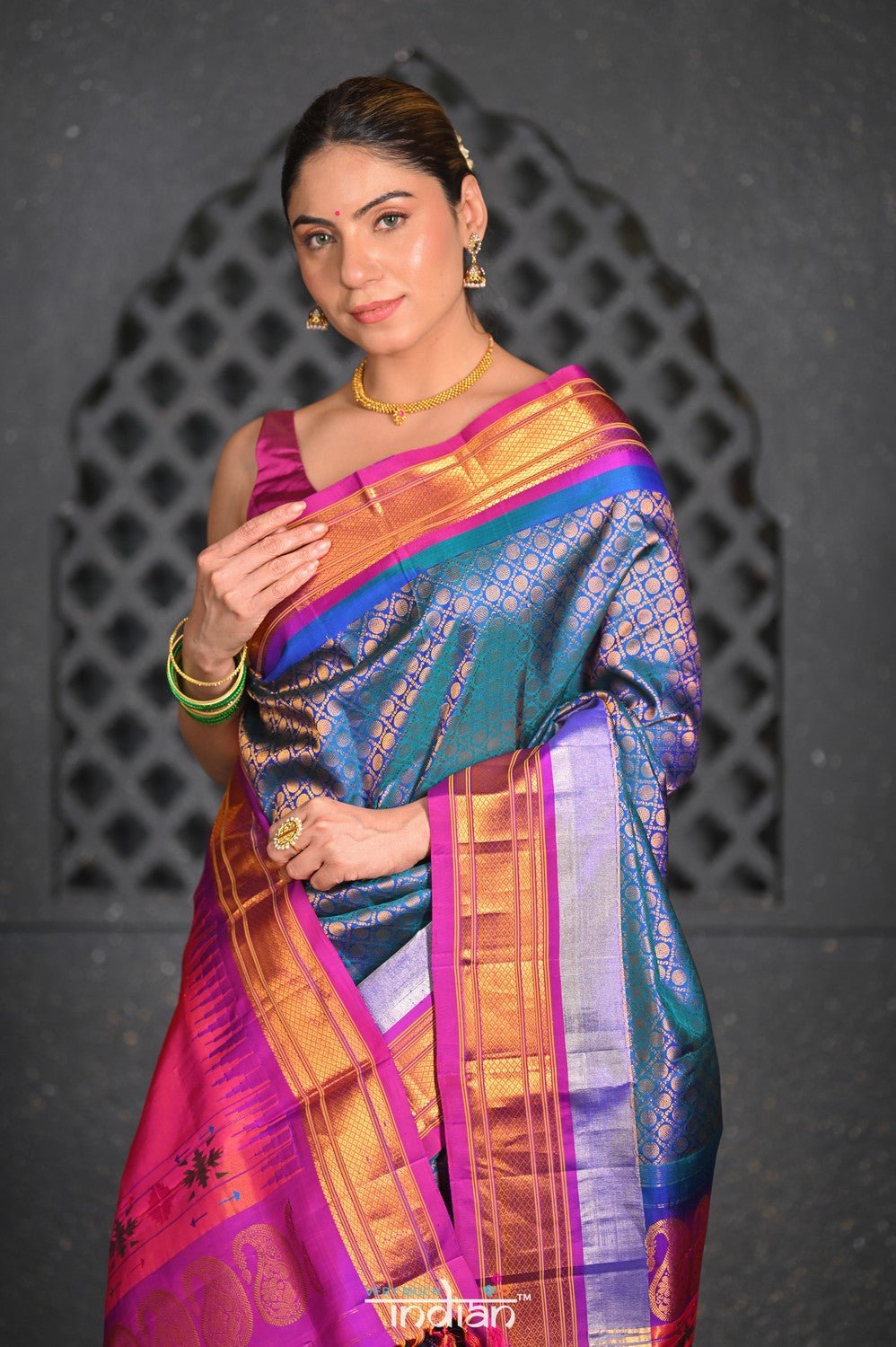 Virasat ~ Handloom Pure Silk Brocade Maharani Paithani with Contrast Pallu in Peacock Blue - verymuchindian.com